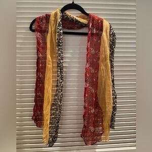 Red animal print and beige scarf